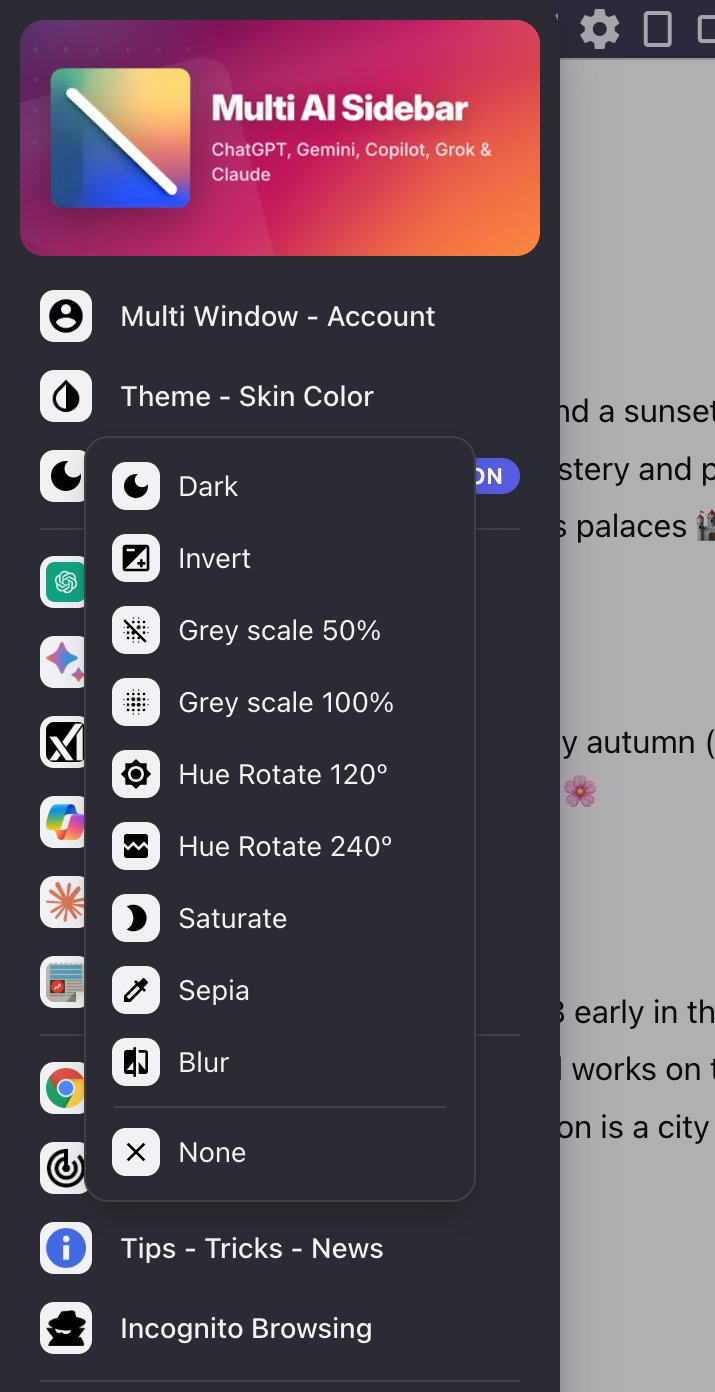 Multi AI Sidebar: Theme - Skin Color and Dark Mode