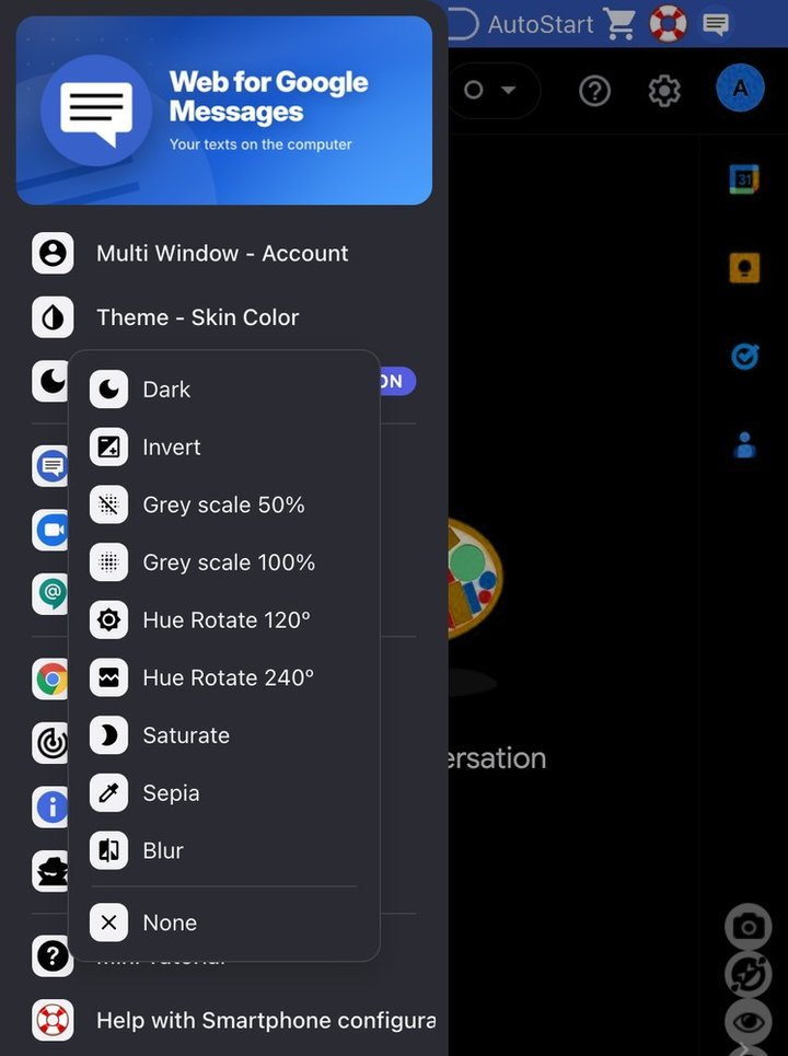 Web for Google Messages: Theme - Skin Color and Dark Mode