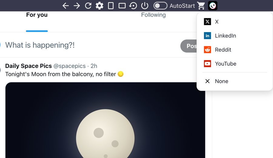 Web for Social: Switch site in one click